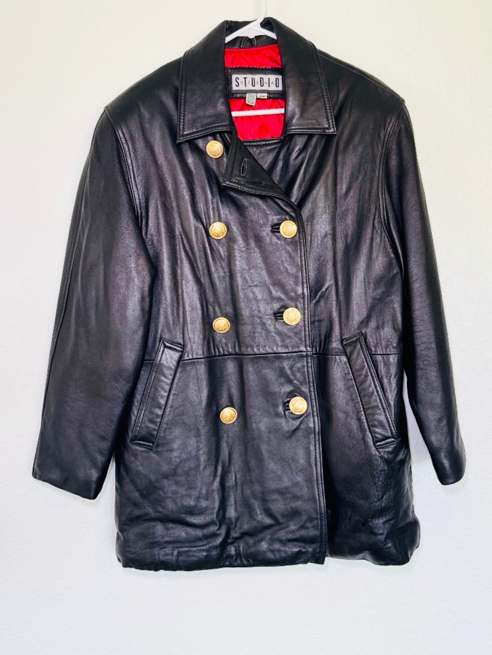 Siena Studio Leather Jacket Womens M Soft Black Double Breasted Car Coat Vintage